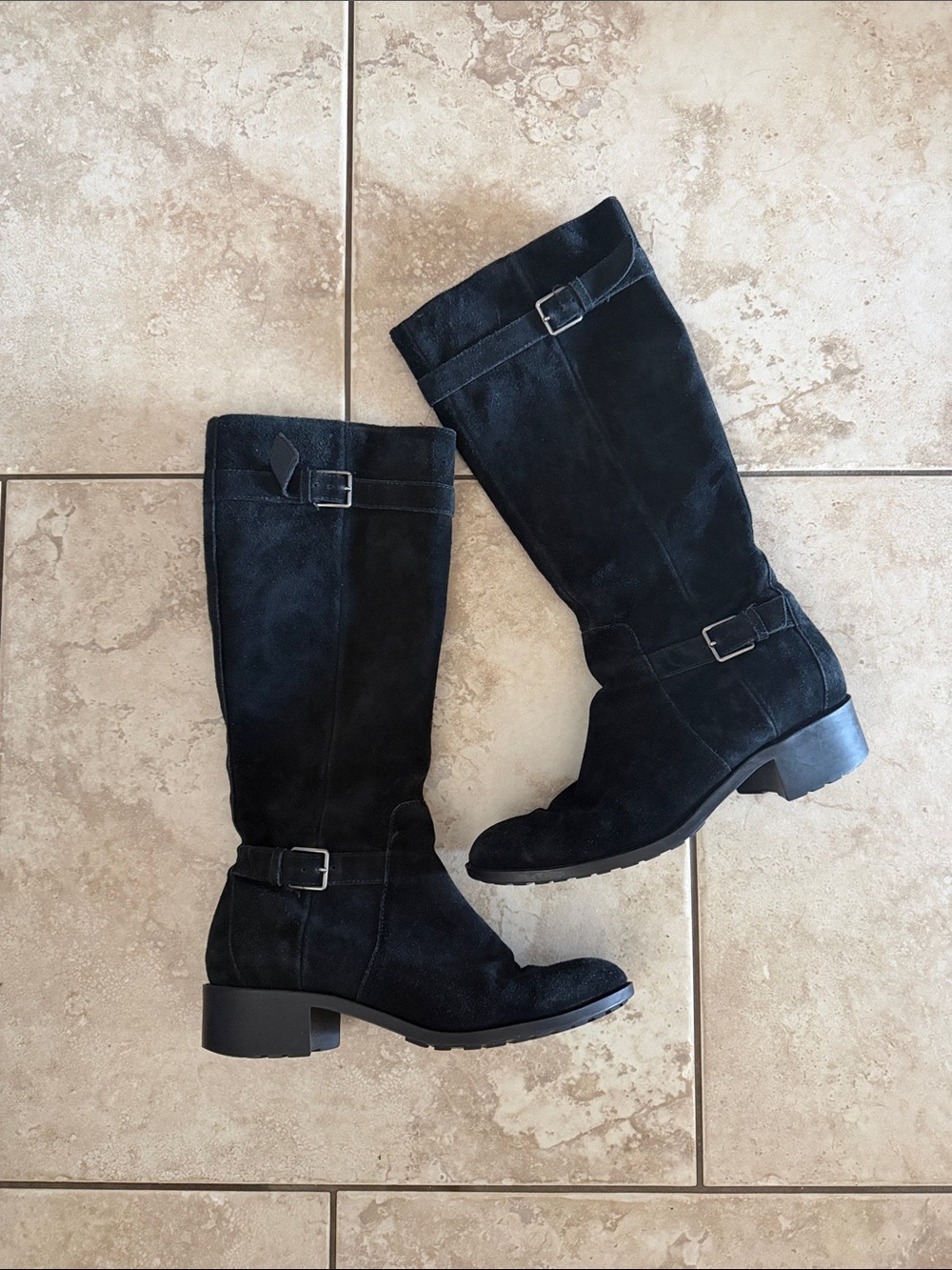 Cole Haan Putnam waterproof black suede knee-high riding boots